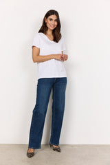 T-shirt blanc Derby col en V - Soya concept