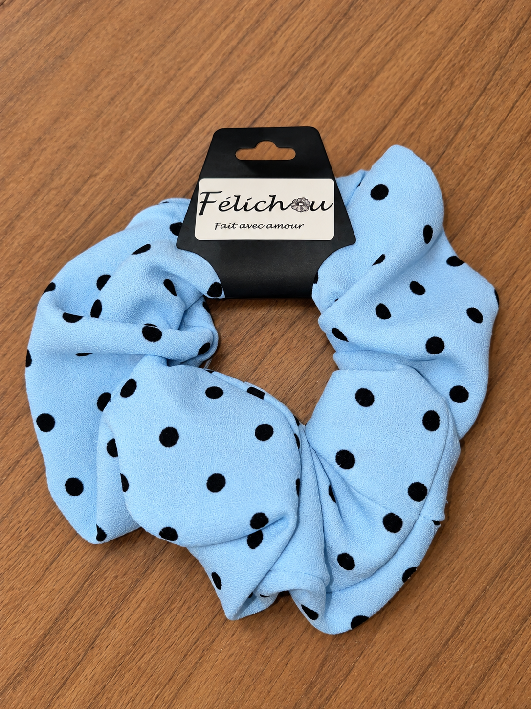 Chouchou bleu avec pois noir - FÉLICHOU