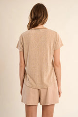 T-Shirt Col en V Beige & Or - Molly Bracken