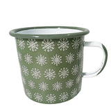 Mug en métal émaillé (10 cm) – vert, avec motifs de flocons de neige nordiques