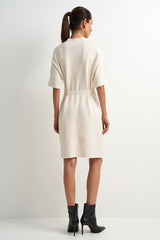 Robe en maille crème à ceinture - Astrid
