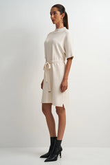 Robe en maille crème à ceinture - Astrid