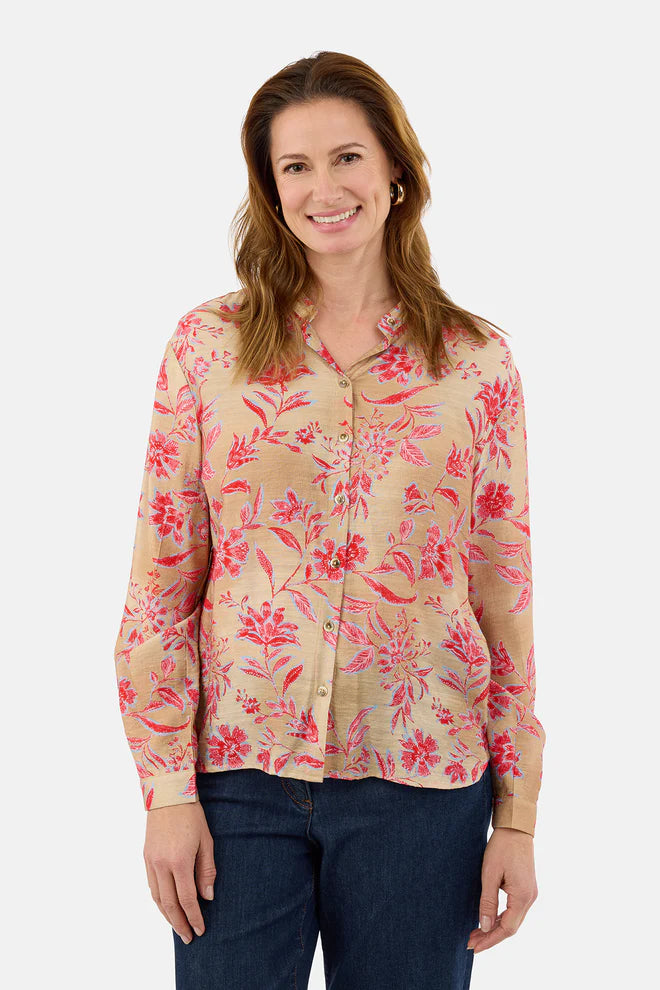 Blouse à manches longues - beige / rose - imprimé fleuri - BRANDTEX - BTX