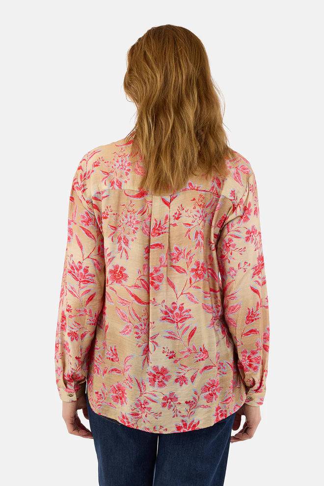 Blouse à manches longues - beige / rose - imprimé fleuri - BRANDTEX - BTX