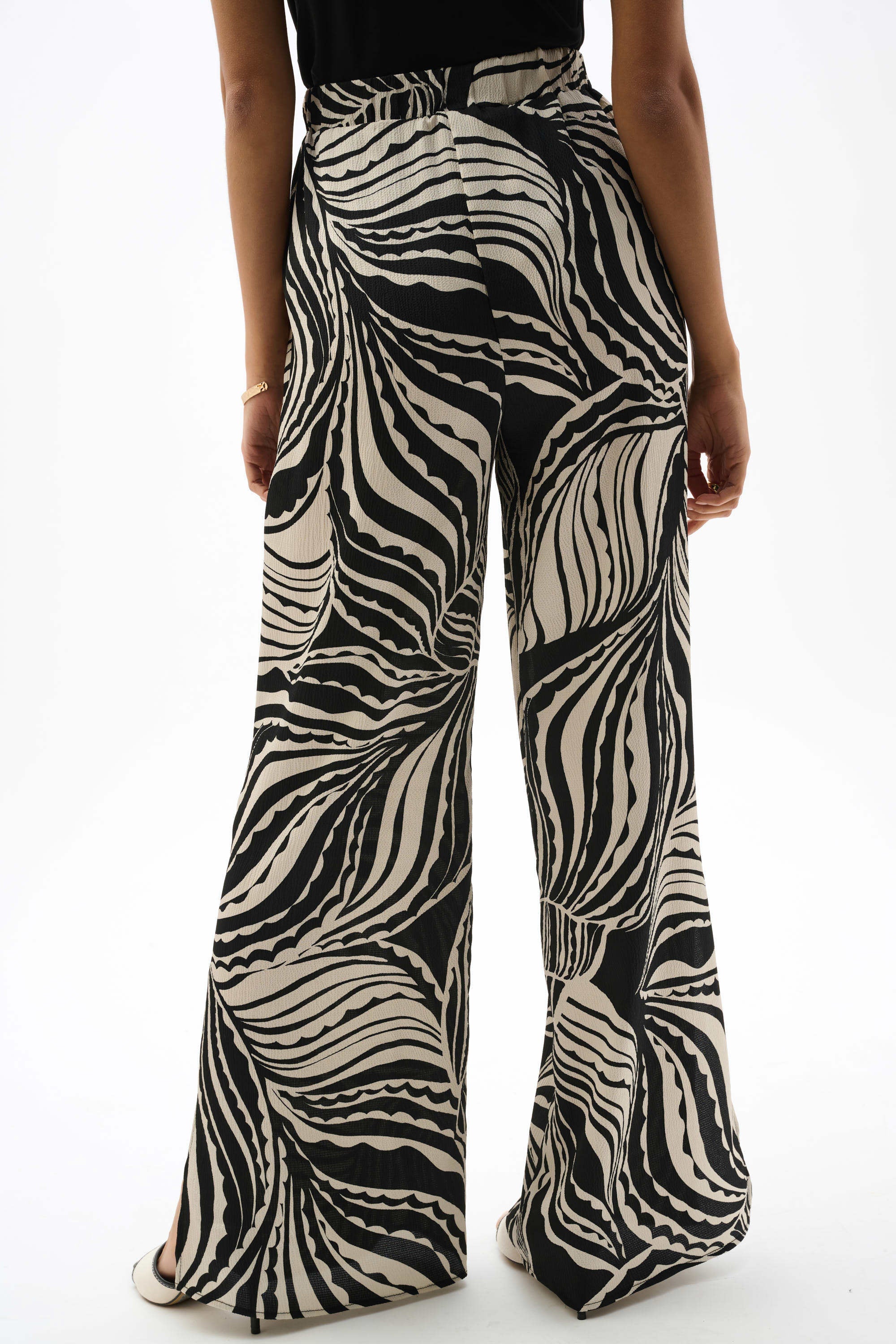 Pantalon large à imprimé abstrait en satin bulles avec fentes latérales - Joseph Ribkoff