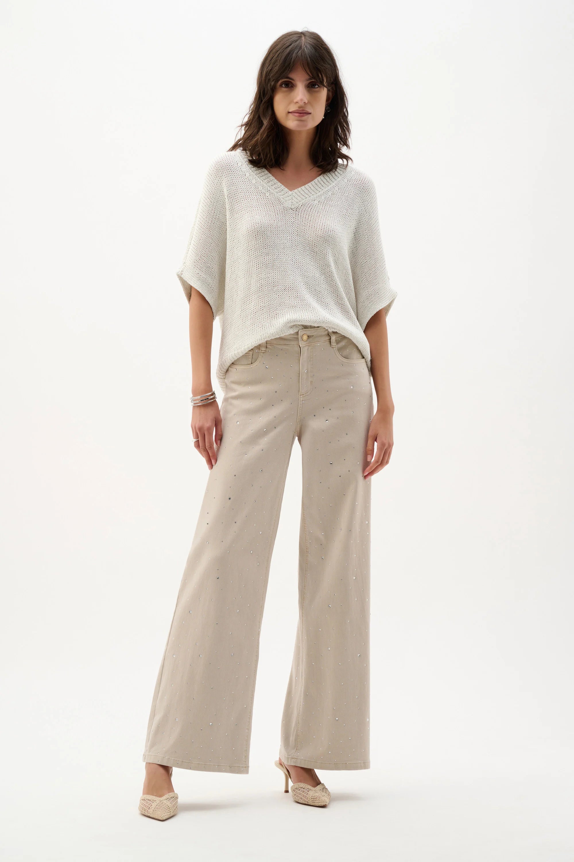 Jeans Jambe Large avec Rhinestones - Featherweave™ - Joseph Ribkoff