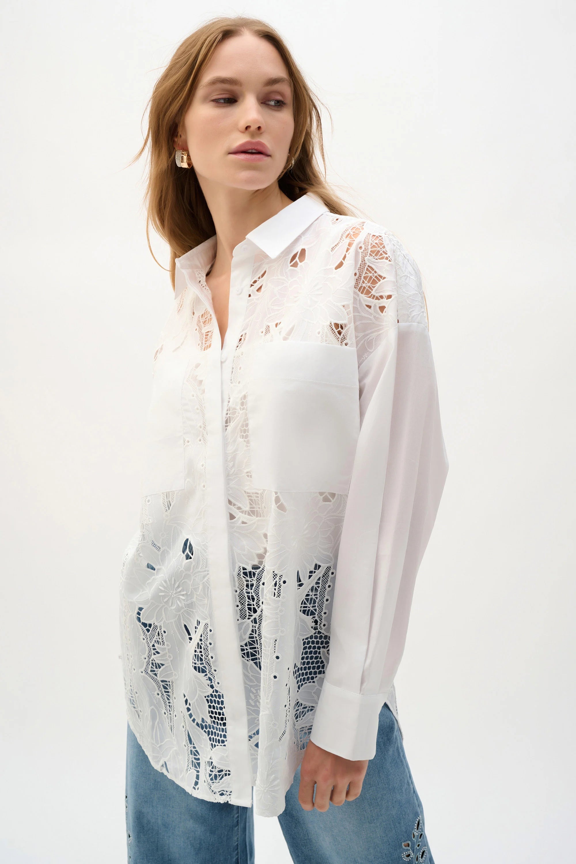 Blouse boxy en dentelle de coton avec broderie - Joseph Ribkoff