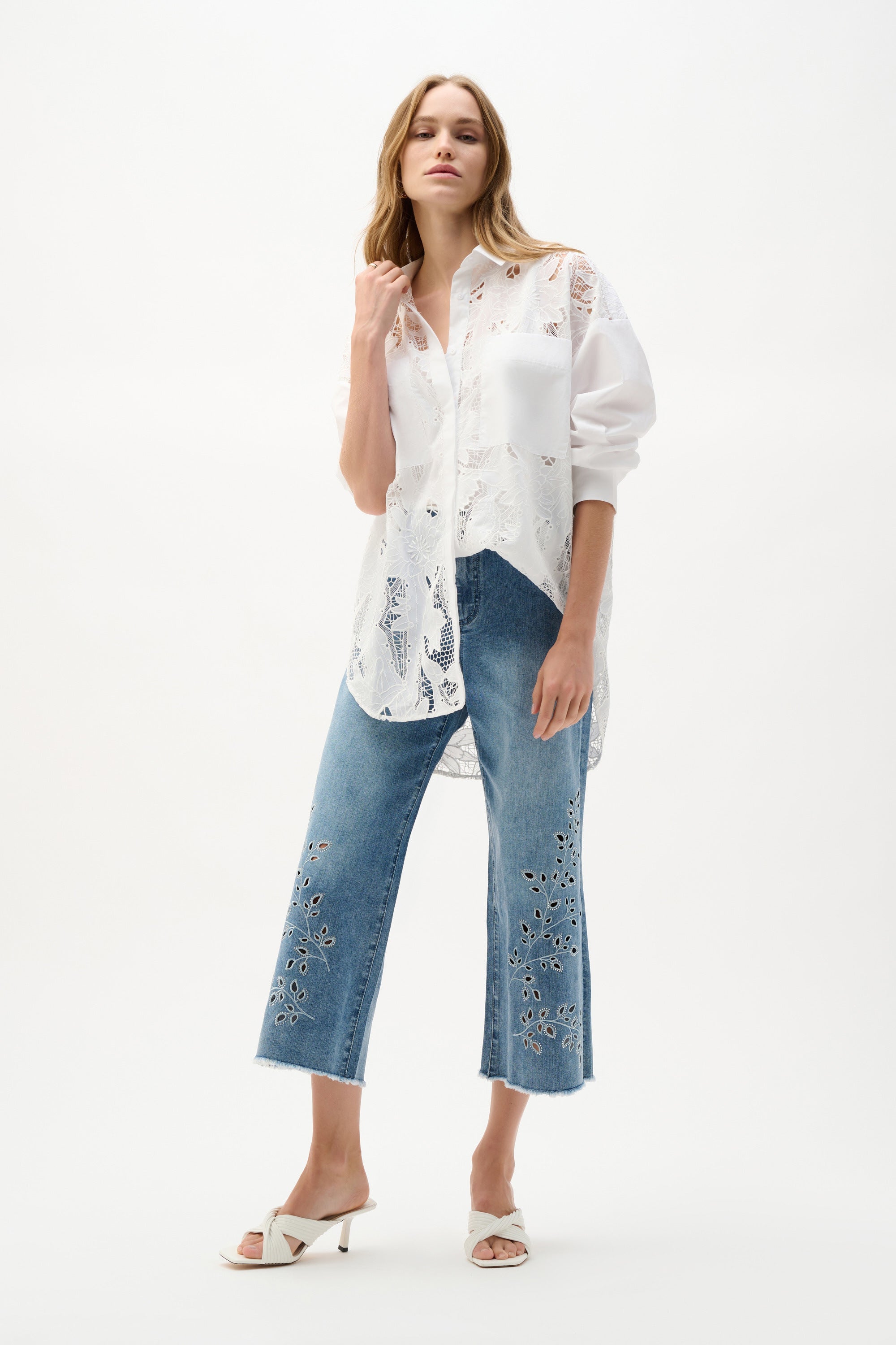 Blouse boxy en dentelle de coton avec broderie - Joseph Ribkoff