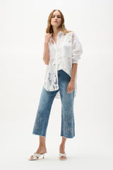 Blouse boxy en dentelle de coton avec broderie - Joseph Ribkoff