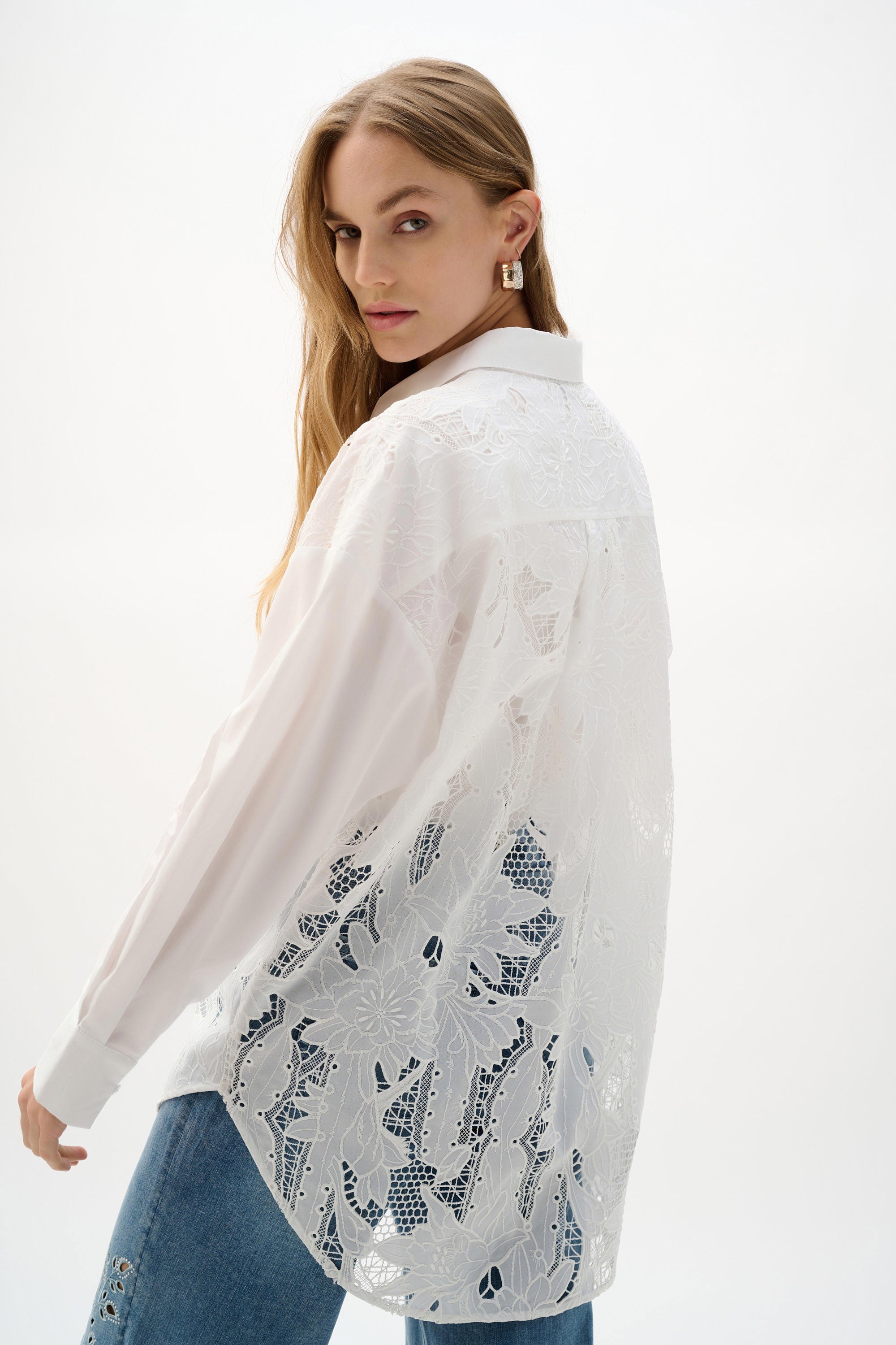 Blouse boxy en dentelle de coton avec broderie - Joseph Ribkoff