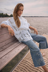 Blouse boxy en dentelle de coton avec broderie - Joseph Ribkoff