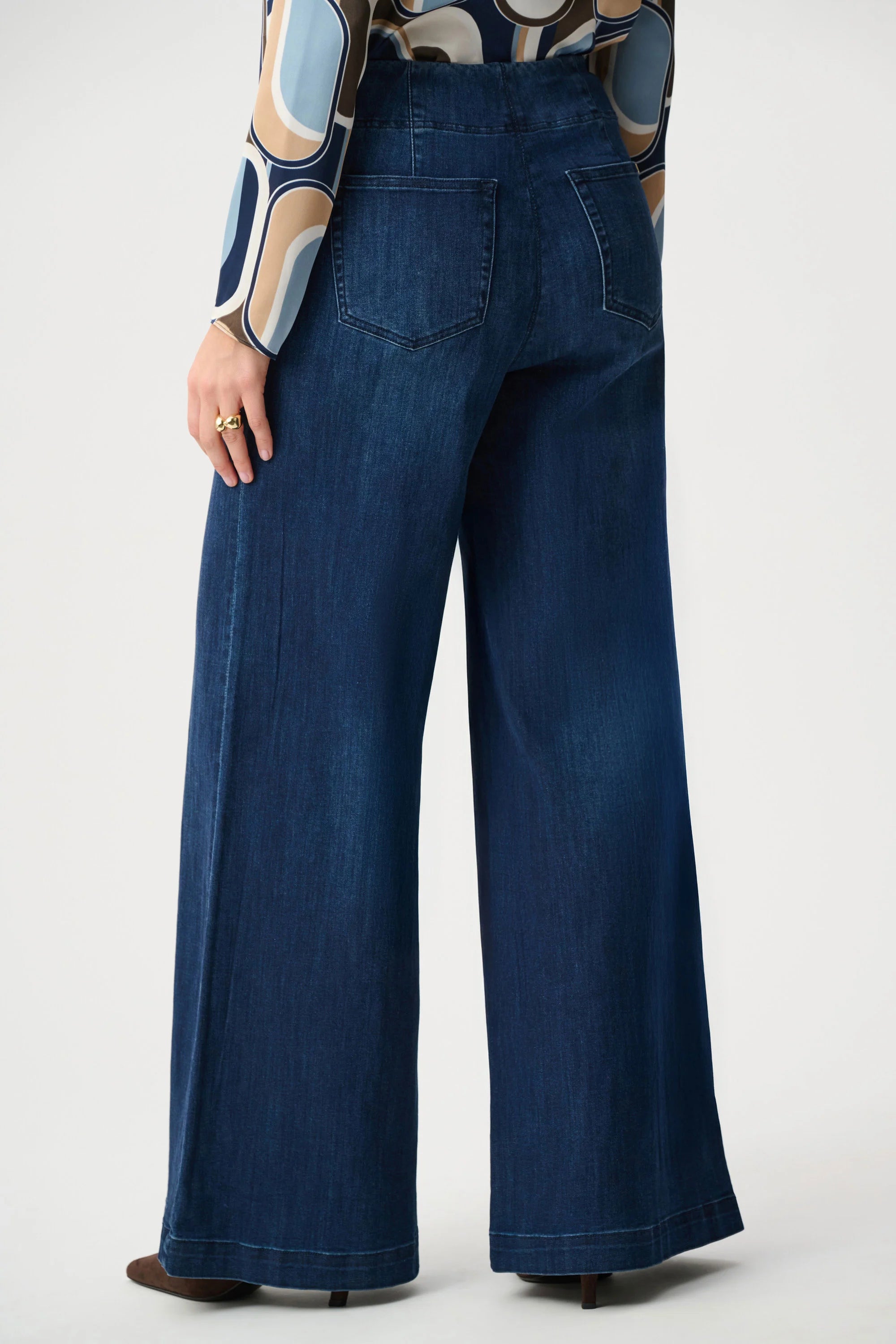 Jean à enfiler en denim Featherweave™ à taille haute et jambes style palazzo - Joseph Ribkoff