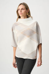Tricot à col entonnoir brossé en viscose et en nylon à carreaux - Joseph Ribkoff blanc