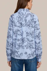 Chemisier bleu ciel  à imprimé floral marine - C & S