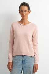 Pull beige à détails perlés - Astrid