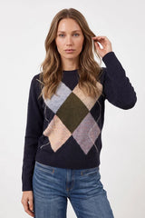 Pull marine à motif losanges 11% alpaga