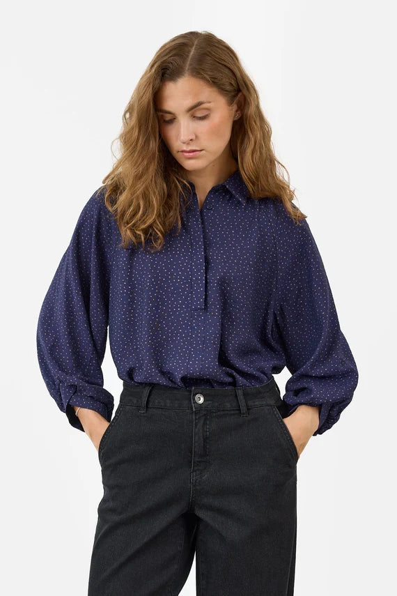 Blouse marine à petits pois