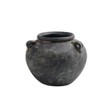 VASE EN TERRA COTTA NOIR BAS ET ROND AVEC ANSES - BBL