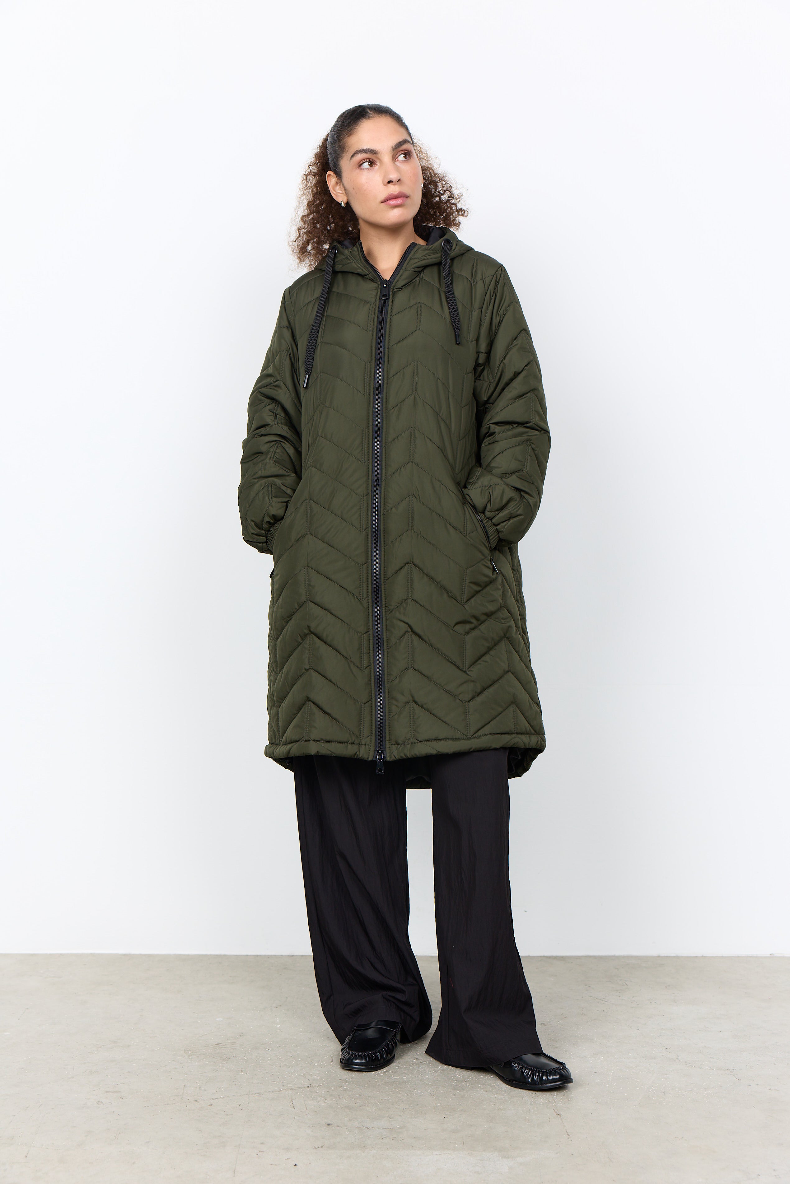 Manteau long matelassé kaki - Soya Concept