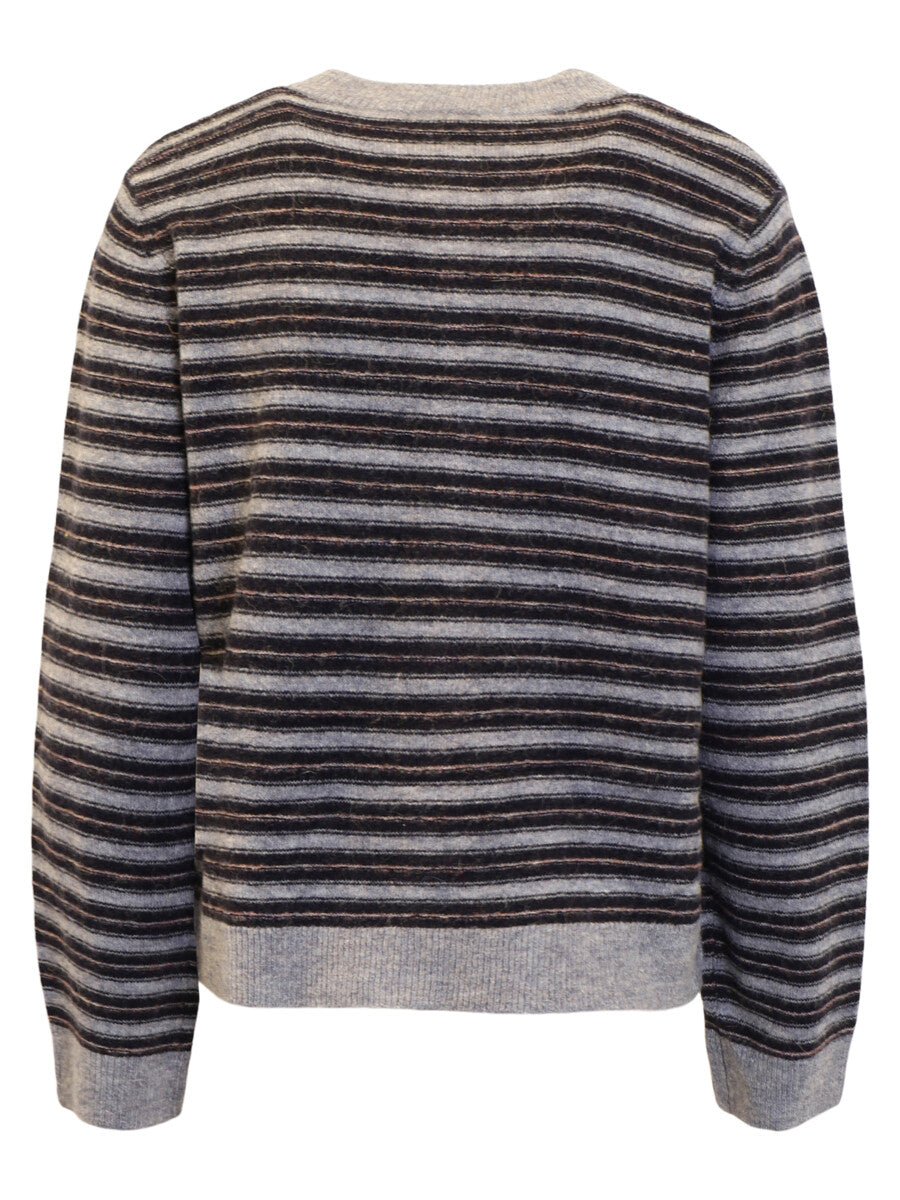 Cardigan rayé bleu ciel et marine 11% alpaga