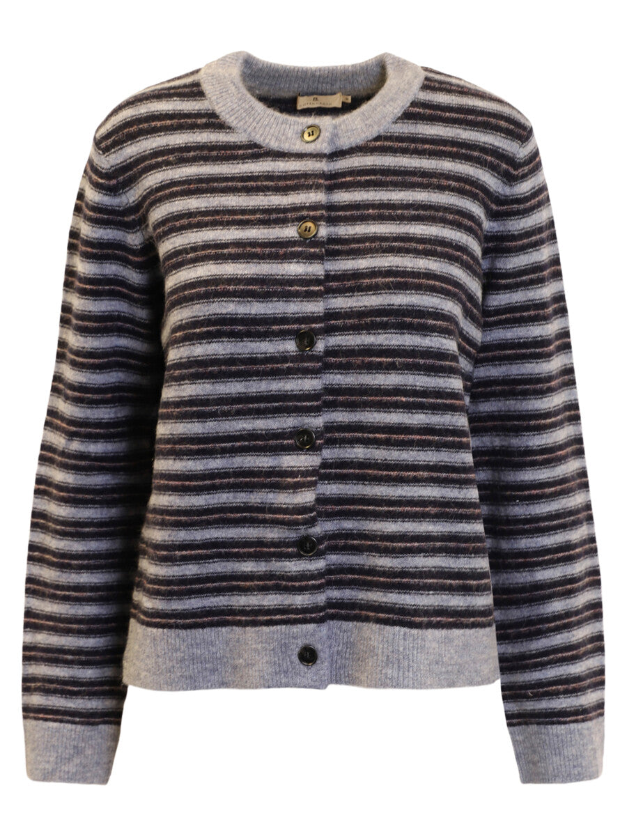 Cardigan rayé bleu ciel et marine 11% alpaga