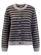 Cardigan rayé bleu ciel et marine 11% alpaga