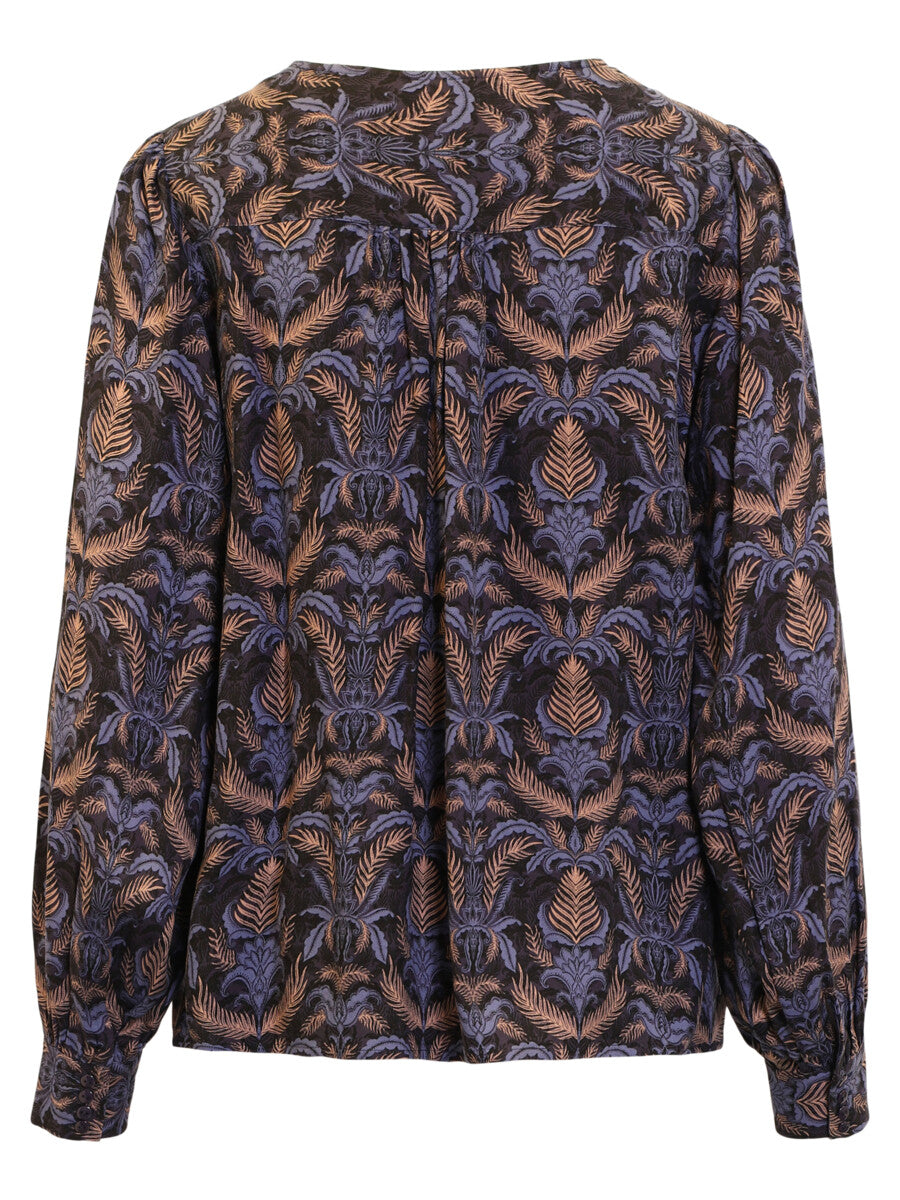 Blouse marine à imprimé feuillage latté
