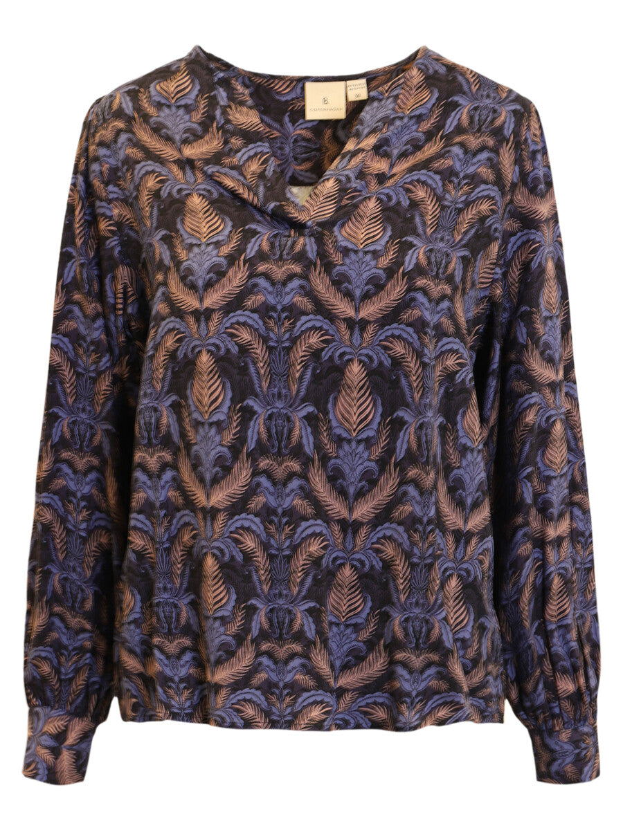 Blouse marine à imprimé feuillage latté