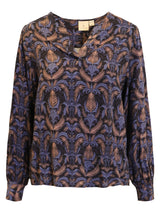 Blouse marine à imprimé feuillage latté