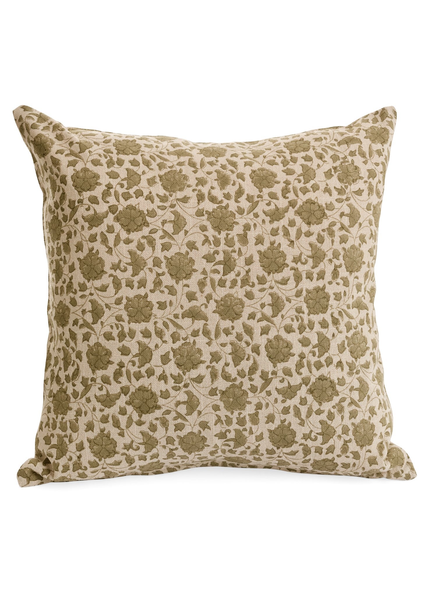 Coussin Fleuri Vert Olive - ADV