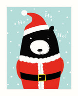 Carte de souhait ours habillé en père noel