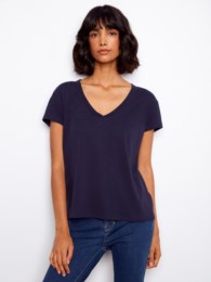 T-shirt Marine Col en V en coton bio - Charlie B