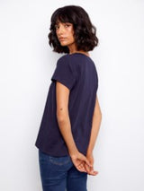 T-shirt Marine Col en V en coton bio - Charlie B