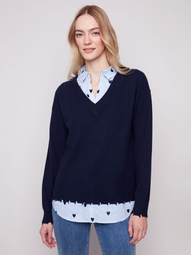 Pull Charlie B Marine à col en V