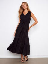 Robe Noire longue en lin à col en V - Charlie B