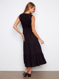 Robe Noire longue en lin à col en V - Charlie B