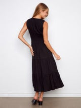 Robe Noire longue en lin à col en V - Charlie B