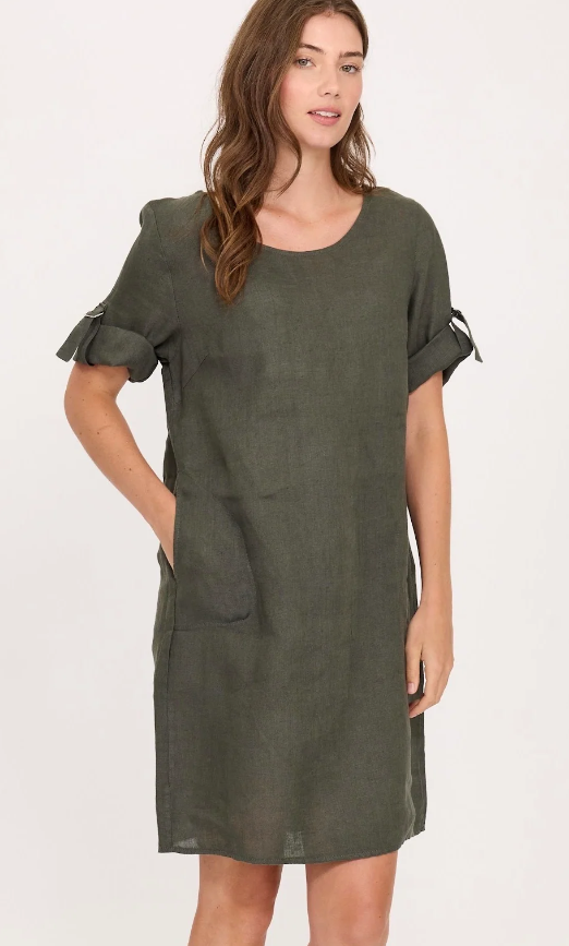 Robe en Lin - Vert Militaire - Pistache