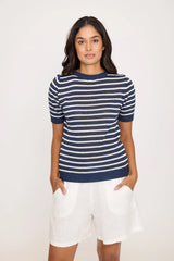 Pull rayé bleu Marine & Blanc - Pistache