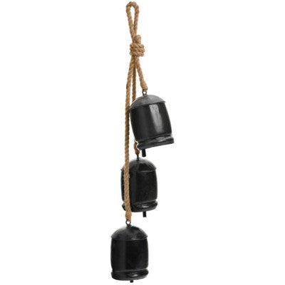 Guirlande de trois cloches en metal noir 21"x4"