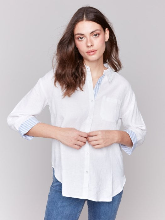 Chemise à épaules tombantes en mélange de lin avec poignet rayé -Charlie B