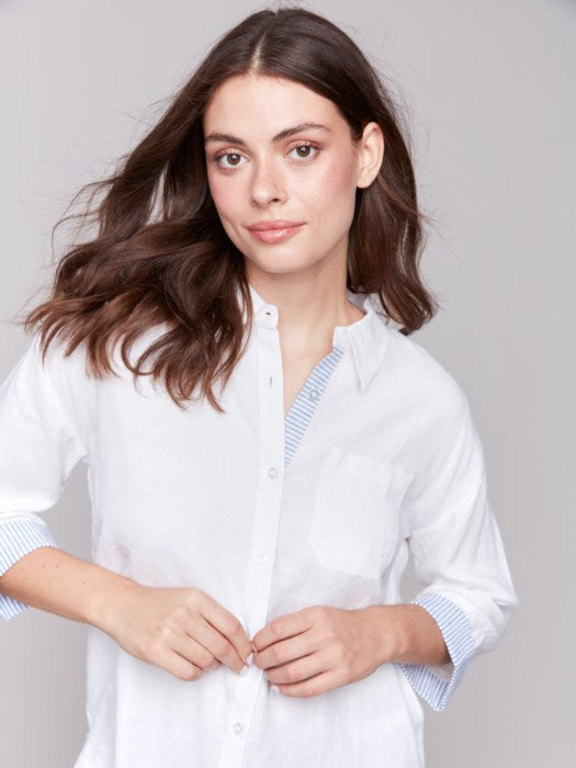 Chemise à épaules tombantes en mélange de lin avec poignet rayé -Charlie B