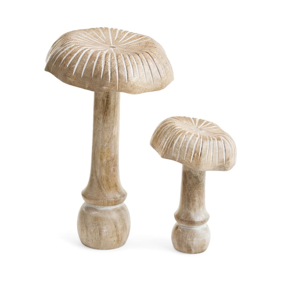 Grand champignon en bois distress blanc