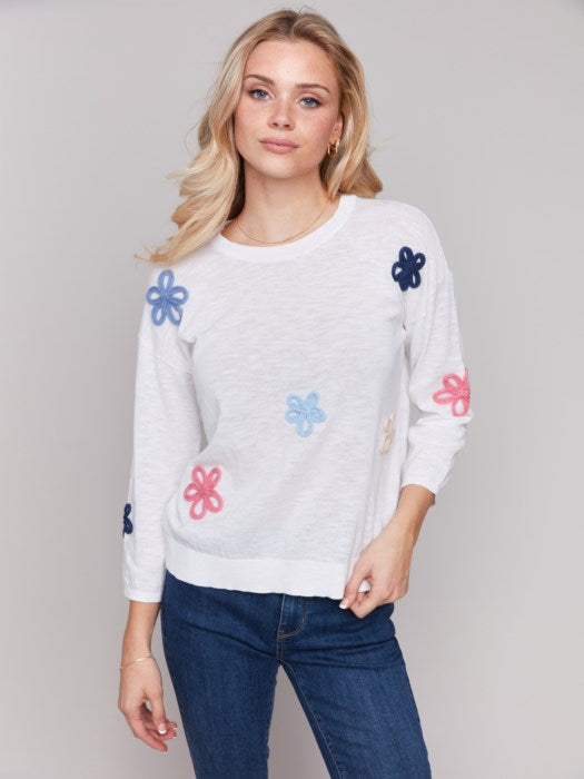 Pull en coton avec patchs de fleurs - Charlie B