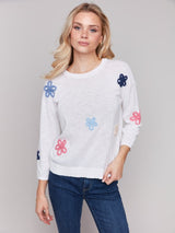 Pull en coton avec patchs de fleurs - Charlie B