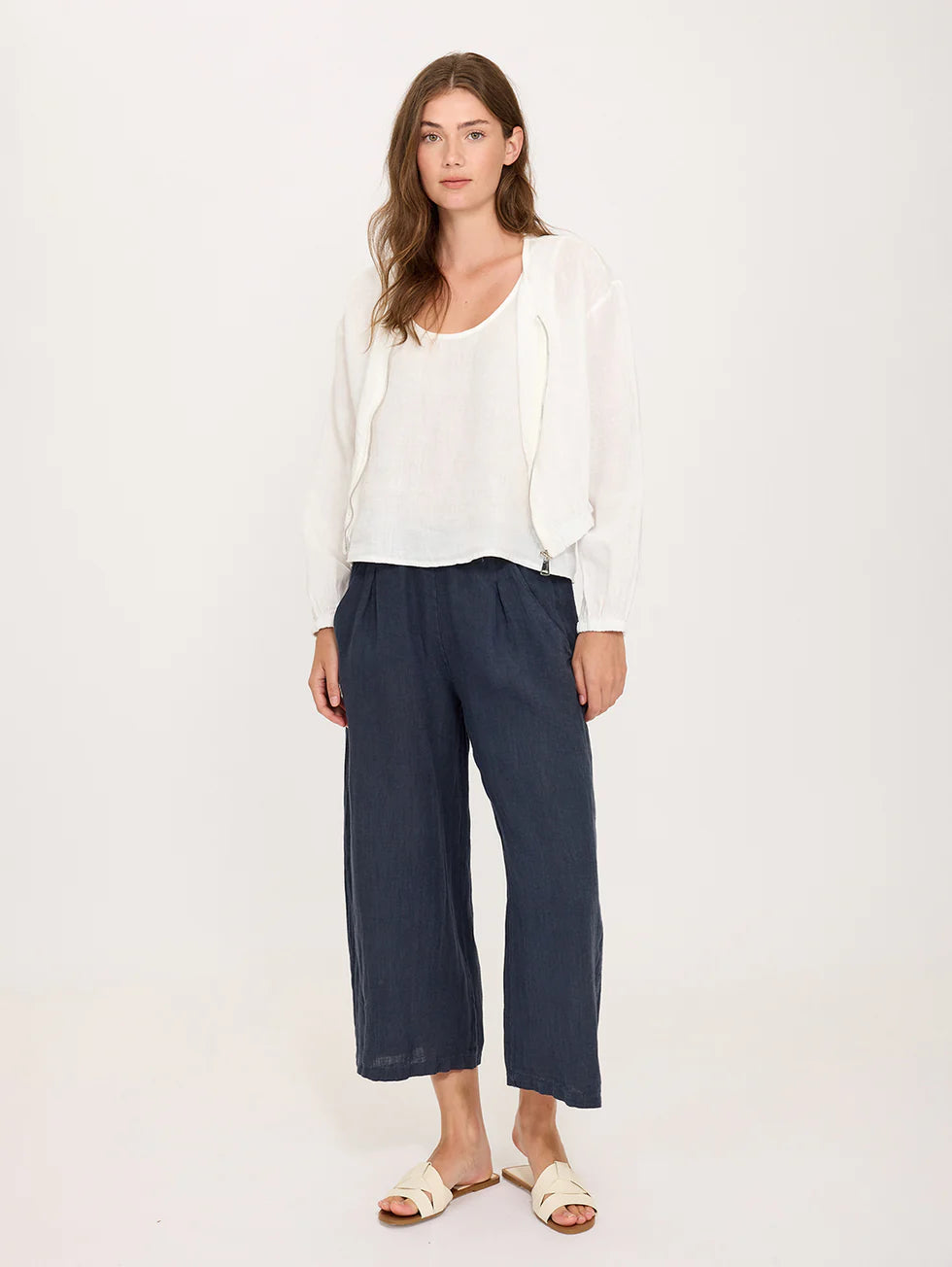 Pantalon en Lin Marine - Pistache