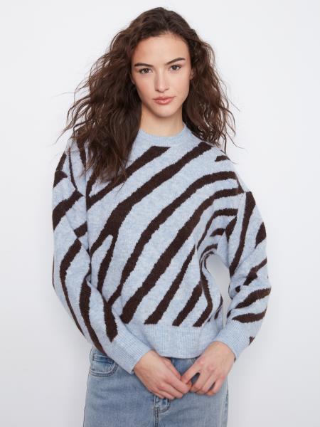 Pull en tricot zébré bleu pâle et brun - Charlie B