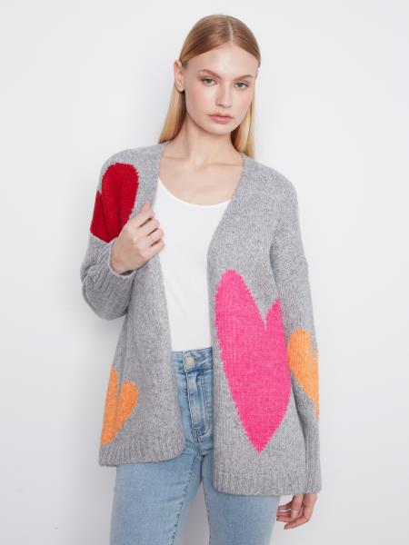 Cardigan gris à coeurs colorés - Charlie B