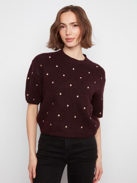 Pull en maille prune à pois contrastants - Charlie B