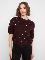 Pull en maille prune à pois contrastants - Charlie B